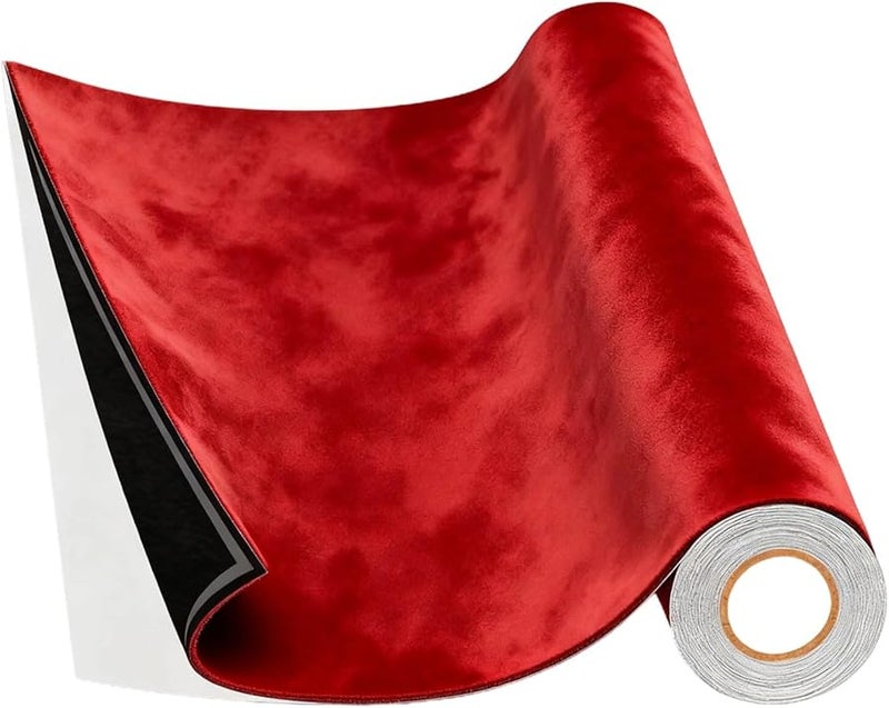 Red Self Adhesive Faux Suede Fabric 16 5x59 Inch For Car Interior Trim And Decor - Image 1